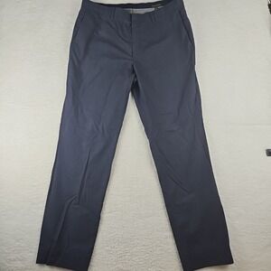 Banana Republic Non-Iron Slim Fit Pants Navy Cotton Trousers 33x32 Check Wrinkle